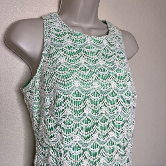 Southern Tide Sawyer Lace Sheath Dress Starboard Green Cream Sleeveless Women 4 - Picture 3 of 15